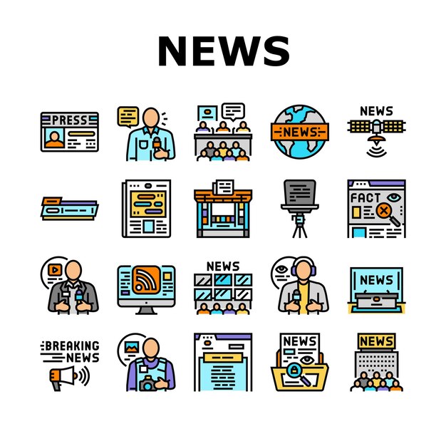 Conjunto de iconos de comunicación de negocios de noticias vector