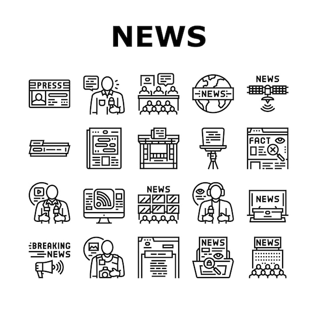 Vector conjunto de iconos de comunicación de negocios de noticias vector