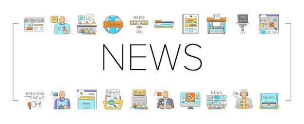 Conjunto de iconos de comunicación de negocios de noticias vector