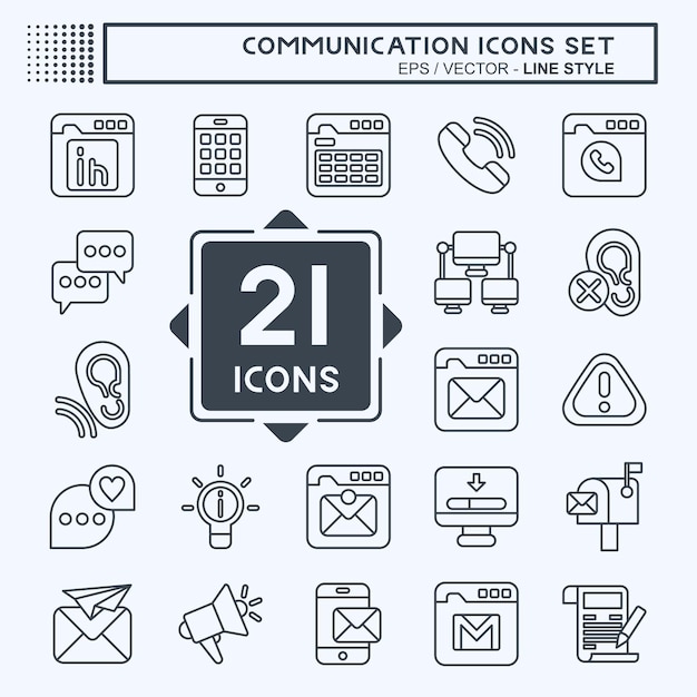 Conjunto de iconos Comunicación relacionada con el estilo de línea de símbolos de Internet Ilustración de diseño simple