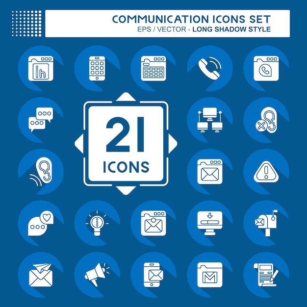 Conjunto de iconos Comunicación relacionada con Internet símbolo estilo sombra larga ilustración de diseño simple