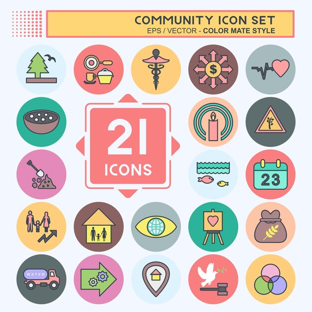Conjunto de iconos de la Comunidad adecuado para el símbolo de la Comunidad estilo de color mate diseño simple editable