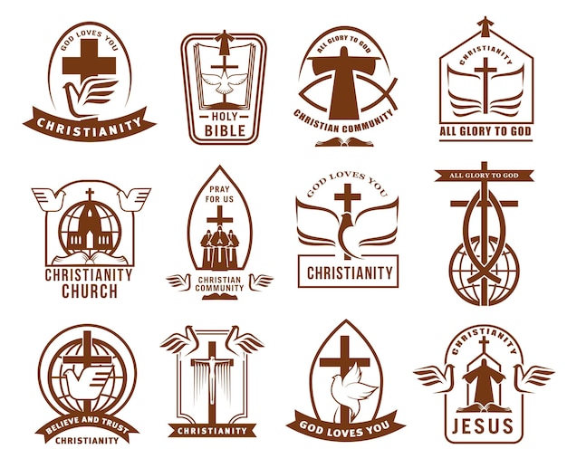 Conjunto de iconos de comunidad, iglesia o misión cristiana.