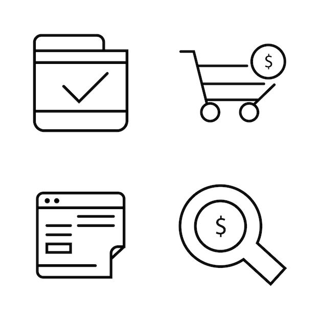 conjunto de iconos de concepto de compra de líneas vectoriales
