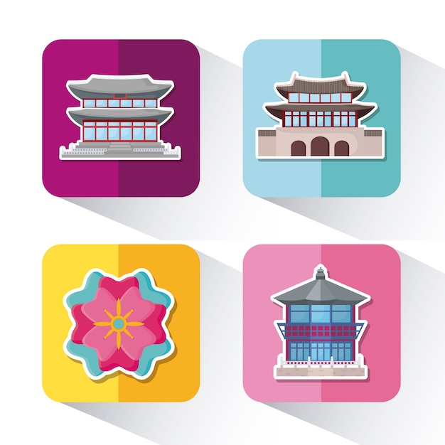 Vector conjunto de iconos del concepto de cultura de asia