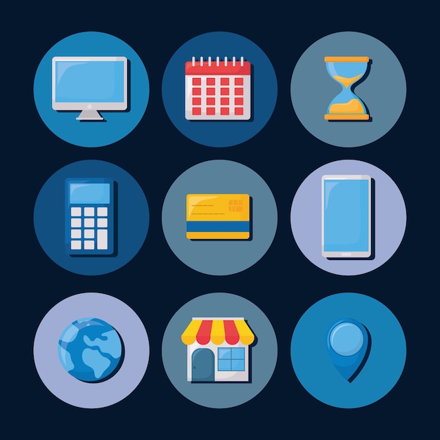conjunto de iconos de concepto en línea de compras