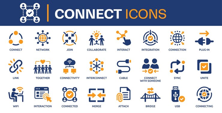Conjunto de iconos de conexión Contenedor de conexión de colaboración de conexión de conexión de interacción de cable integra