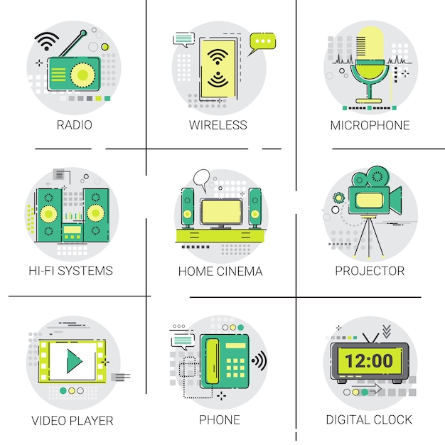 Conjunto de iconos de conexión inalámbrica de radio de entretenimiento