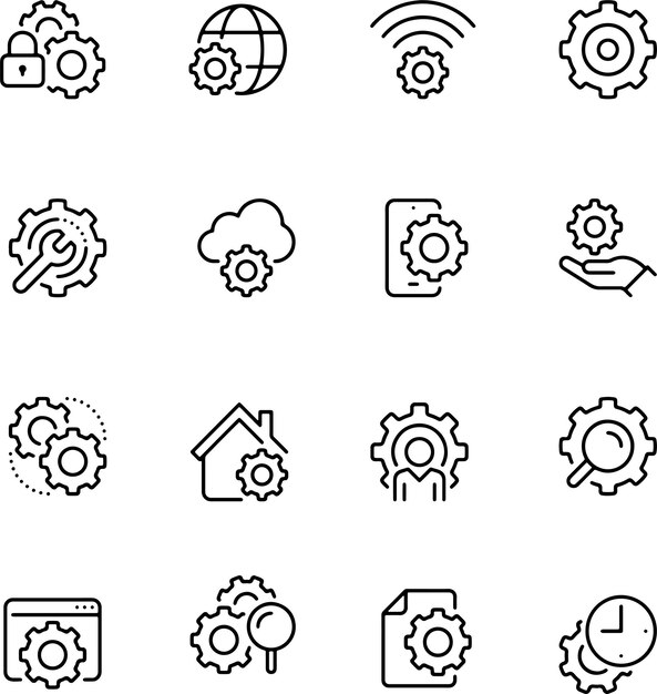 Conjunto de iconos de configuraciones preferencias opciones ajuste del panel de control trazo editable iconos de línea delgada