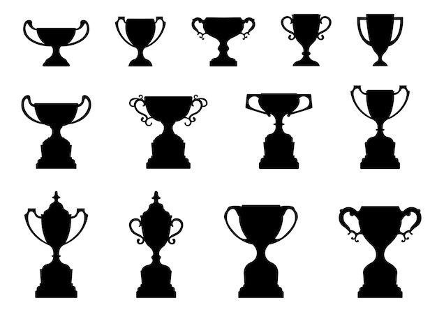 Conjunto de iconos de conjunto de trofeos de copa vectorial silueta de premio aislada sobre fondo blanco