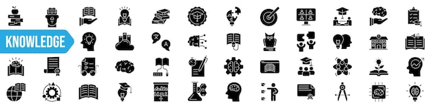 Conjunto de iconos de conocimiento Iconos de tutoría Estilo de silueta