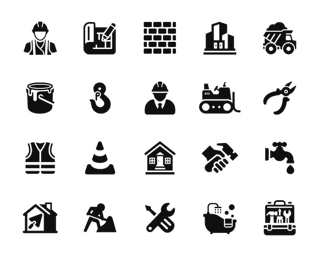 Vector conjunto de iconos de construcción aislados en fondo blanco