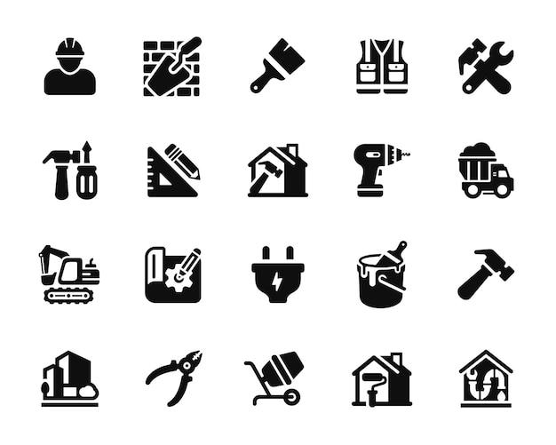Vector conjunto de iconos de construcción aislados en fondo blanco