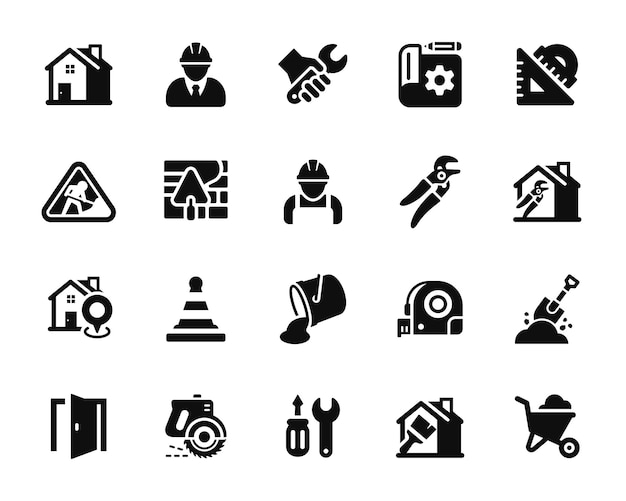 Vector conjunto de iconos de construcción aislados en fondo blanco