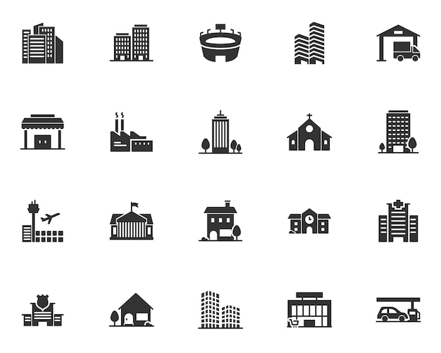 conjunto de iconos de construcción casa de ciudad inmobiliaria