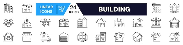 Conjunto de iconos de construcción Estilo lineal