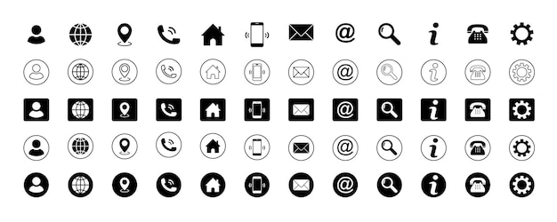 Conjunto de iconos de contacto Iconos de negocios Colección de iconos web Perfil ubicación de la casa Símbolos de correo