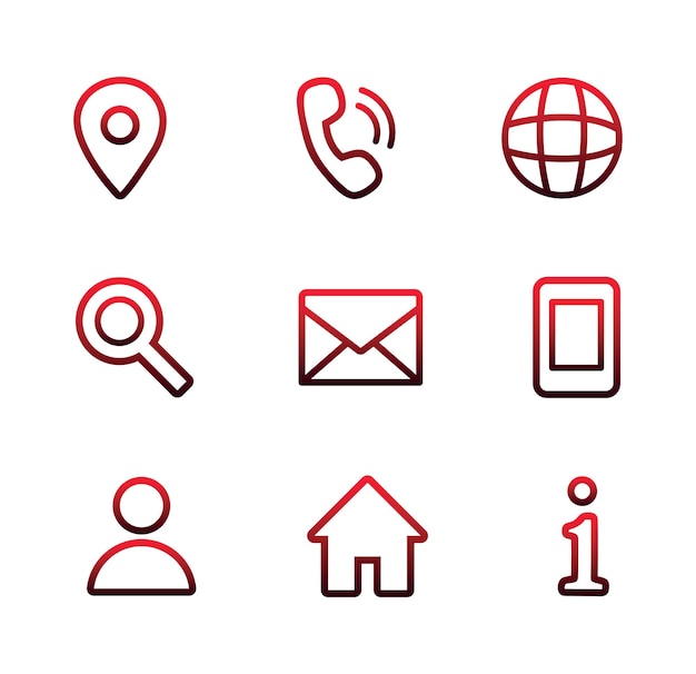 Conjunto de iconos de contacto lineal negro y rojo