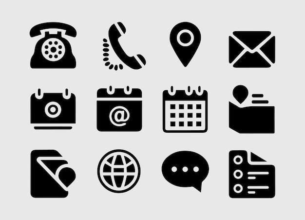 Conjunto de iconos de contacto de silueta plana retro