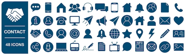 Conjunto de iconos de contactos y conexiones Colección de iconas de comunicaciones comerciales Dirección de teléfono de correo electrónico