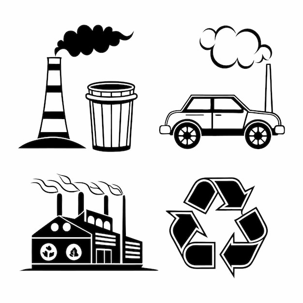 Un conjunto de íconos de contaminación colección de iconos de reciclaje, incluido uno que dice vector de reciclado