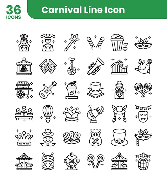 Conjunto de iconos de contorno de carnaval
