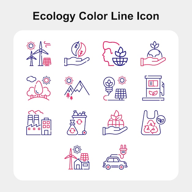 Conjunto de iconos de contorno de color ecológico 02
