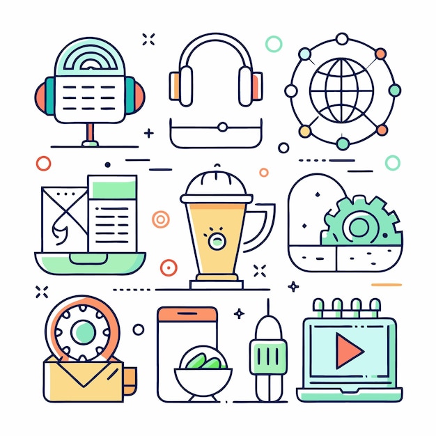 Conjunto de iconos de contorno coloridos para diseño y desarrollo web