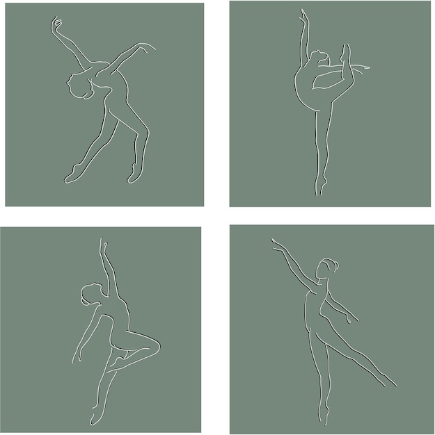 Vector conjunto de iconos de contorno de cuerpo de mujer chicas bailarinas vectoriales estilizadas
