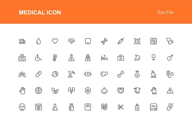 Conjunto de iconos de contorno de elementos médicos