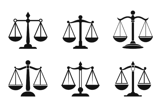 Un conjunto de iconos de contorno de escala de equilibrio con vector plano