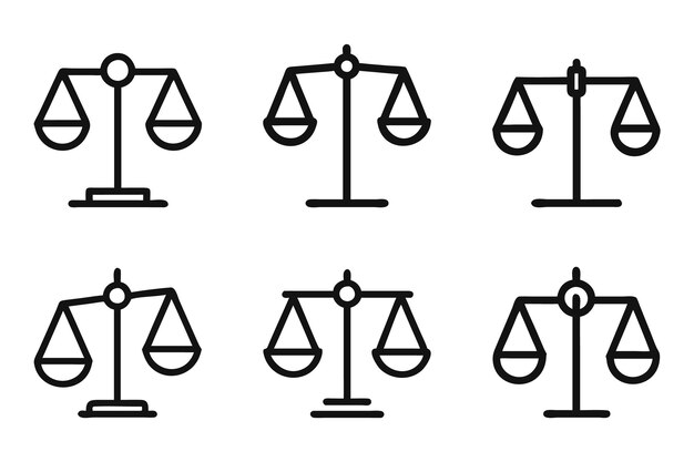 Un conjunto de iconos de contorno de escala de equilibrio con vector plano