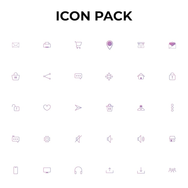 Conjunto de iconos de contorno de gradiente para la interfaz de usuario de la aplicación Web amp
