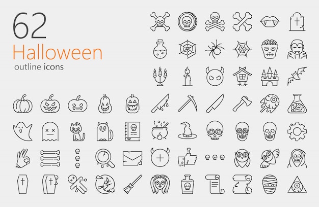 Vector conjunto de iconos de contorno de halloween