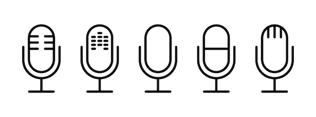 Conjunto de iconos de contorno de micrófono Podcast de voz e icono de grabación