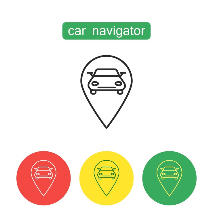 Vector conjunto de iconos de contorno de navegación de coche