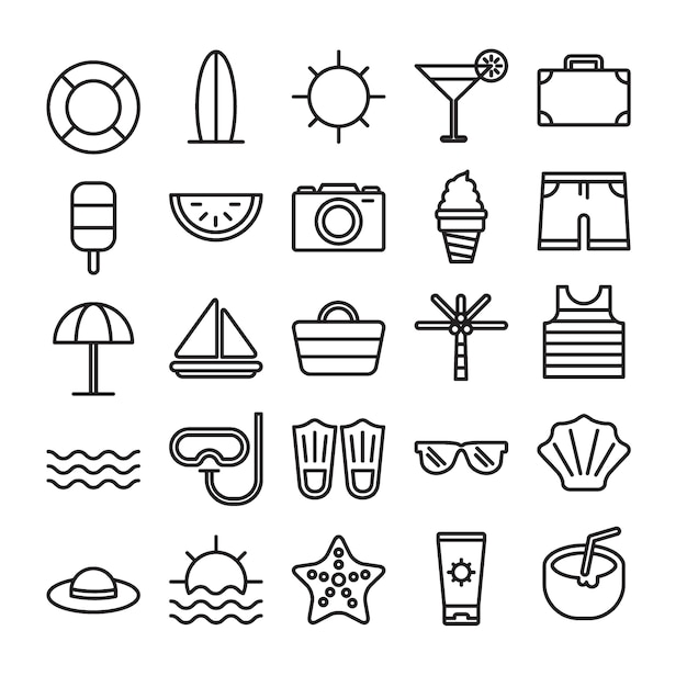 Conjunto de iconos de contorno de playa