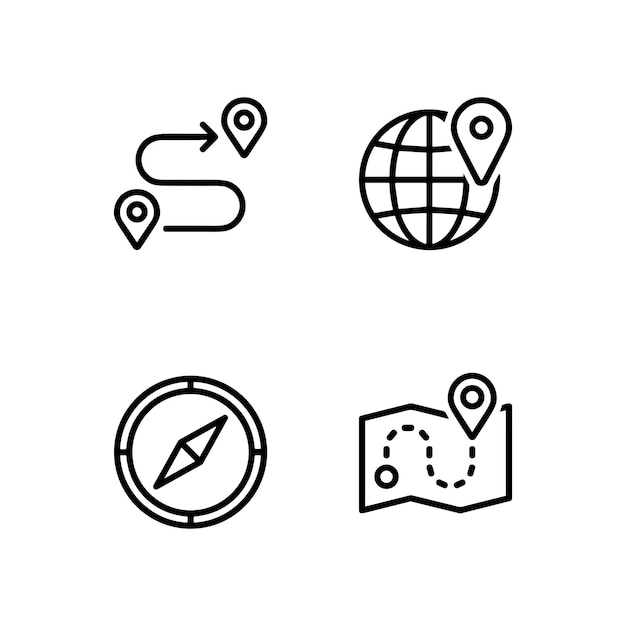 Conjunto de iconos de contorno relacionados con la ruta de ubicación de navegación gps Colección de iconos lineales
