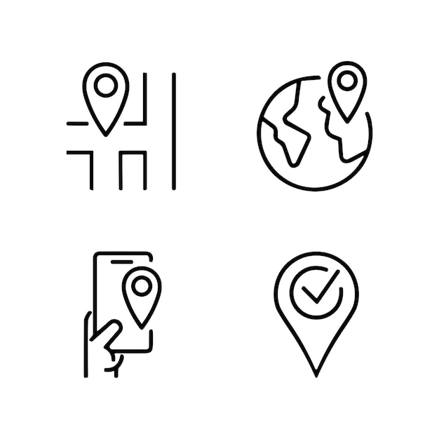 Conjunto de iconos de contorno relacionados con la ruta de ubicación de navegación gps Colección de iconos lineales
