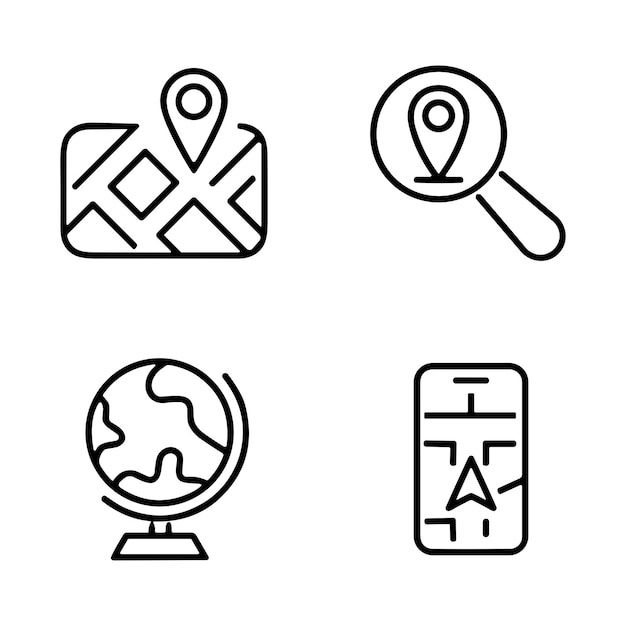 Conjunto de iconos de contorno relacionados con la ruta de ubicación de navegación gps Colección de iconos lineales