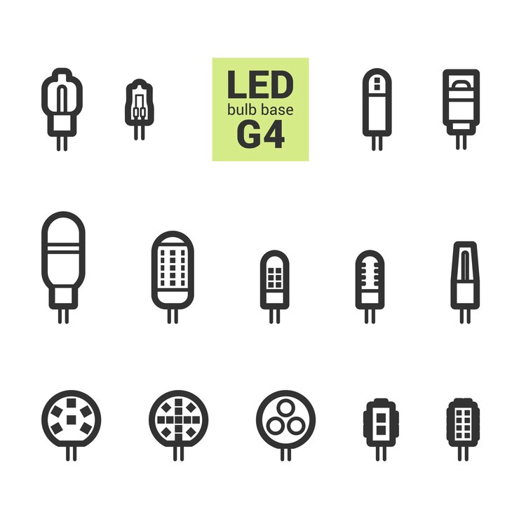 Conjunto de iconos de contorno de vector de bombillas G4 de luz LED