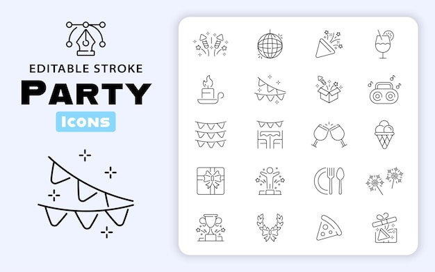 Conjunto de iconos de contorno vectorial de celebración de la fiesta Símbolos de eventos festivos