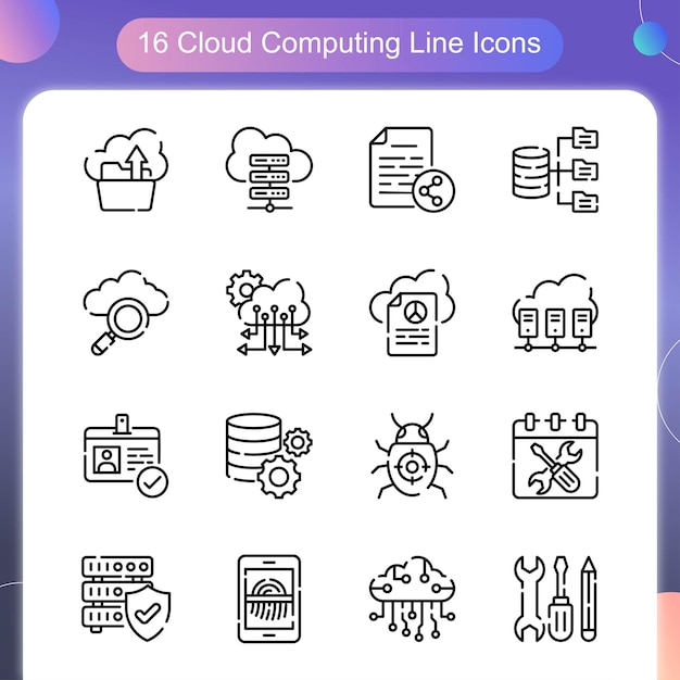 Conjunto de iconos de contorno vectorial de computación en la nube 03