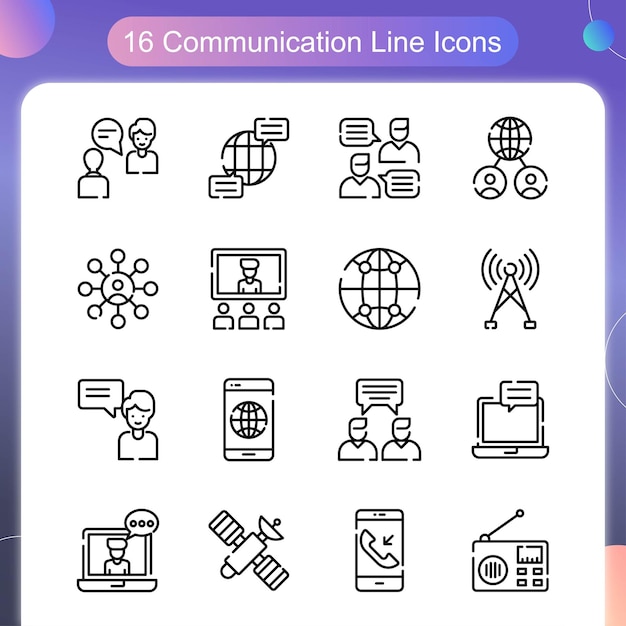 Vector conjunto de iconos de contorno vectorial de comunicación 01