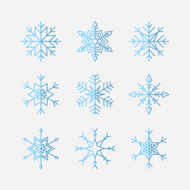 Conjunto de iconos de contorno vectorial de copo de nieve Concepto de Navidad y año nuevo Arte lineal Ilustración vectorial