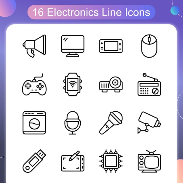 Conjunto de iconos de contorno vectorial de electrónica 02