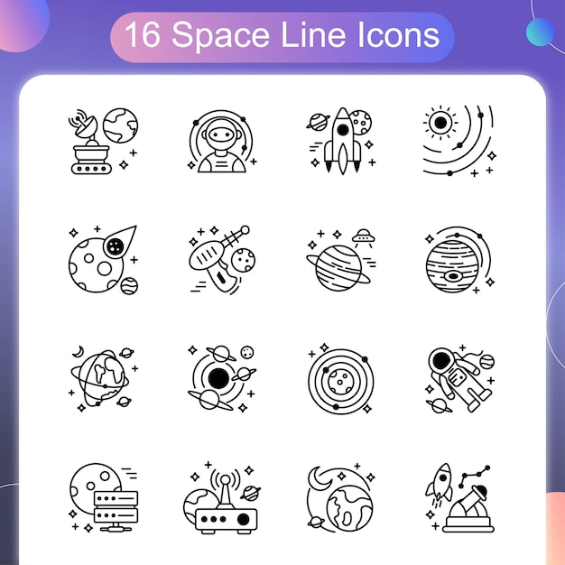 Conjunto de iconos de contorno vectorial espacial 02