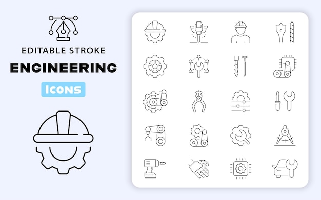 Conjunto de iconos de contorno vectorial de ingeniería