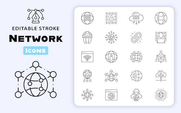 Conjunto de íconos de contorno vectorial de tecnología web de red Símbolos de conexión a Internet