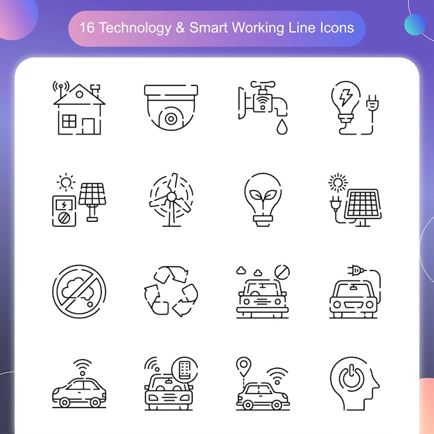 Conjunto de iconos de contorno vectorial de trabajo inteligente de tecnología 02